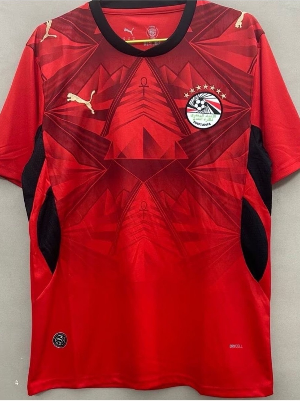 Puma Red and Black Egyptian Football Jersey with Gold Logos